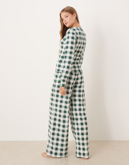ASOS DESIGN mix & match pyjama henley tee in green check print, 2 of 4