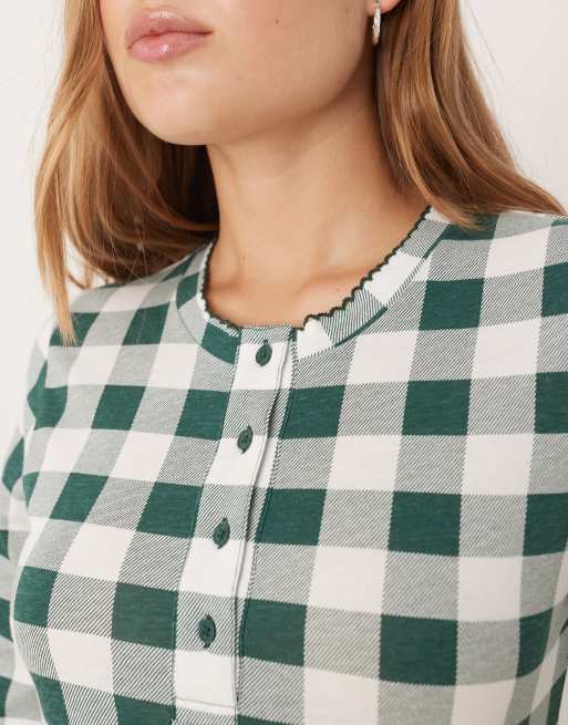 ASOS DESIGN mix & match pyjama henley tee in green check print, 4 of 4