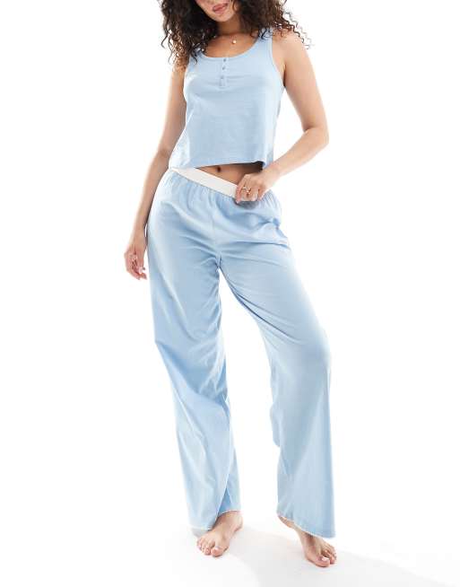 ASOS DESIGN mix match pyjama henley vest in blue ASOS