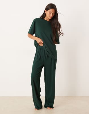 ASOS DESIGN - Mix & Match - Pyjama-Hose aus Baumwolle in Tannengrün-Rot