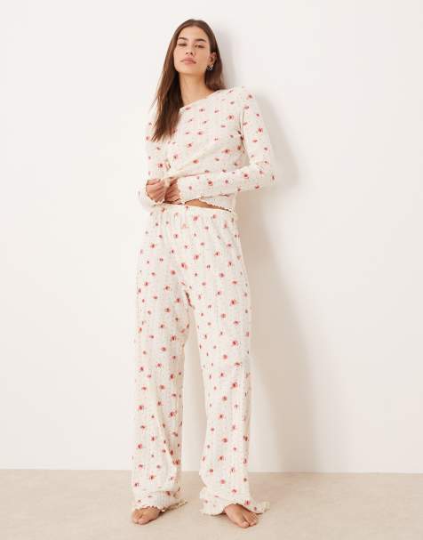 ASOS DESIGN – Mix & Match – Pyjama-Hose aus Pointelle mit Blümchenmuster - view 1