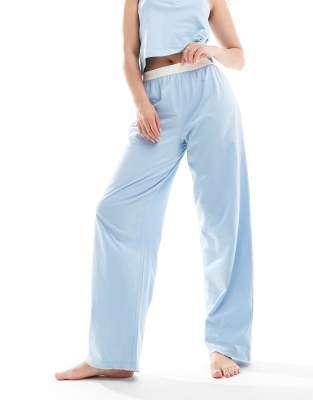 ASOS DESIGN - Mix & Match - Pyjama-Hose in Blau mit sichtbarem Taillenbund