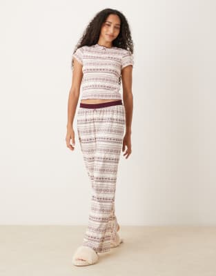 ASOS DESIGN - Mix & Match - Pyjama-Hose mit rotem Norwegermuster