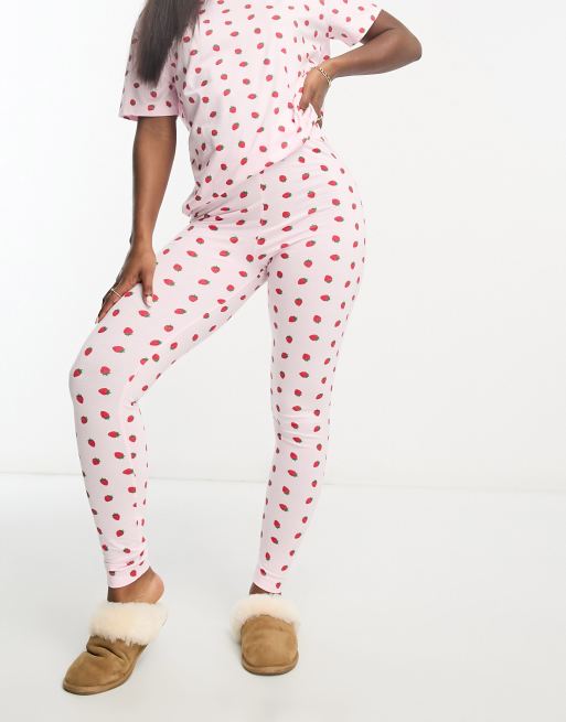 ASOS DESIGN – Mix & Match – Pyjama-Leggings in Rosa mit Erdbeermuster