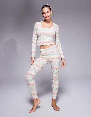 ASOS DESIGN - Mix & Match - Pyjama-Leggings mit Norwegermuster-Bunt