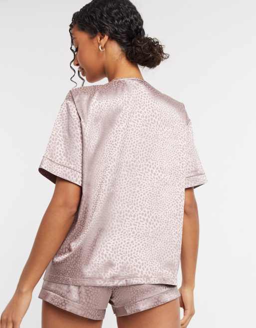 ASOS DESIGN – Mix & Match – Pyjama-Oberteil aus Satin mit Tiermotiv in Staubrosa, 2 von 4