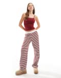 [ASOS DESIGN] ASOS DESIGN Mix & Match pyjama pants with exposed waistband and picot trim in burgundy stripe-Red 16 Burgundy stripe