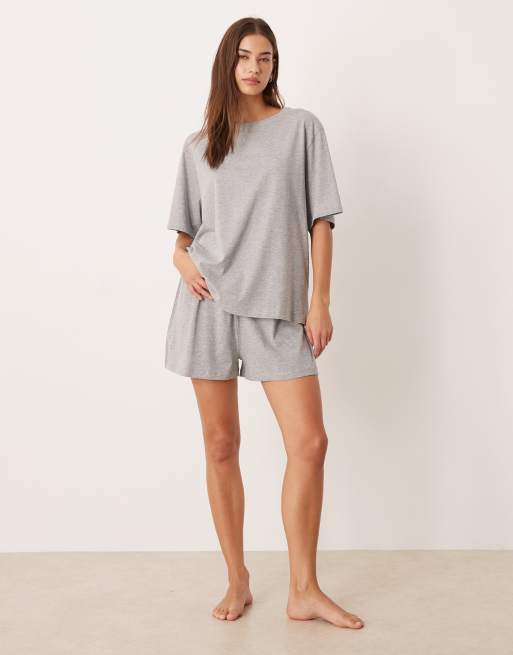 ASOS DESIGN – Mix & Match – Pyjama-Set aus Baumwolle in meliertem Grau