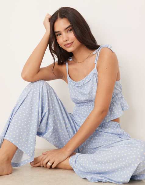ASOS DESIGN mix & match pyjama set in blue daisy print - view 1