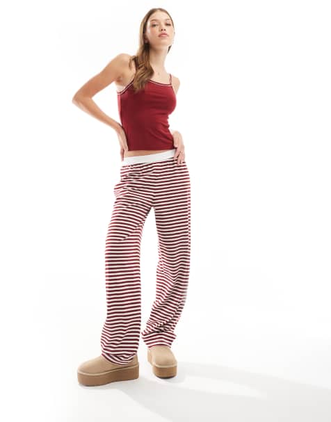 ASOS DESIGN mix & match pyjama set in burgundy stripe - view 1