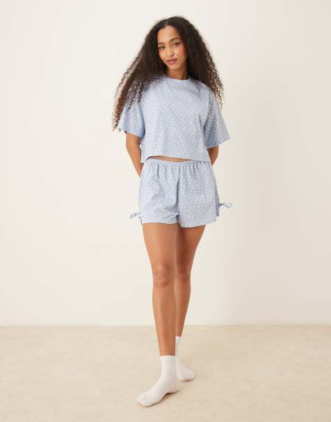 ASOS DESIGN Mix & Match pyjama shorts in blue daisy print - view 1