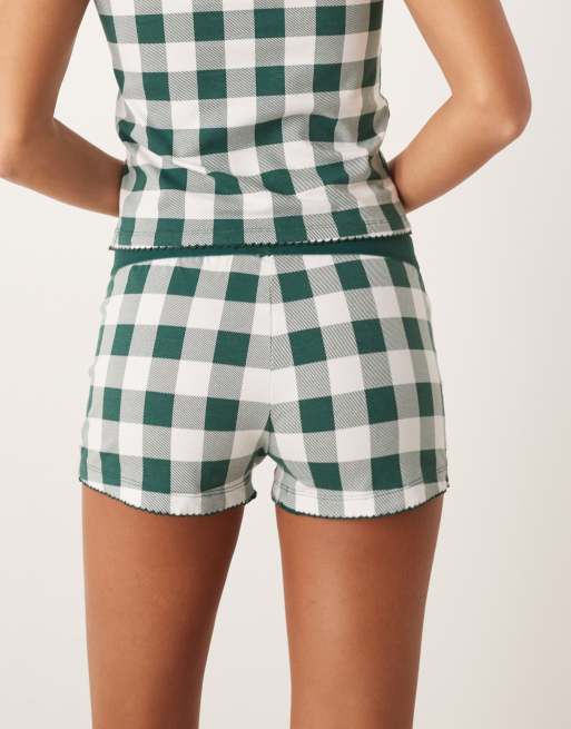ASOS DESIGN – Mix & Match – Pyjama-Shorts in Grün mit kariertem Print und Samt-Taillenbund, 4 von 4