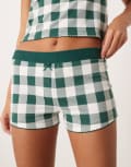 [ASOS DESIGN] ASOS DESIGN mix & match pyjama shorts with velvet waistband in green check print L Green check