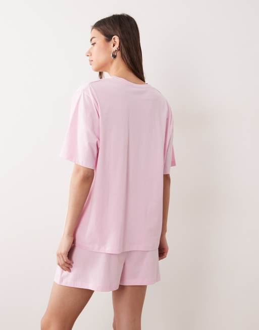 ASOS DESIGN – Mix & Match – Pyjama-T-Shirt aus Baumwolle in Bonbonrosa mit Oversize-Passform, 4 von 4