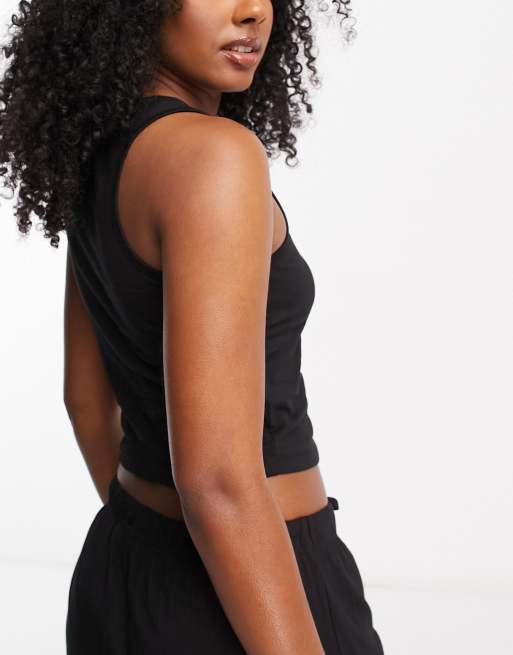 ASOS DESIGN – Mix & Match – Pyjama-Top aus Baumwolle mit Racer-Design vorn in Schwarz, 2 von 4
