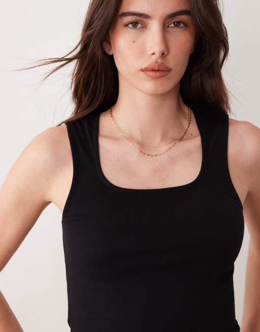 ASOS DESIGN – Mix & Match – Pyjama-Trägertop in Schwarz mit eckigem Ausschnitt und breiten Trägern, 4 von 4