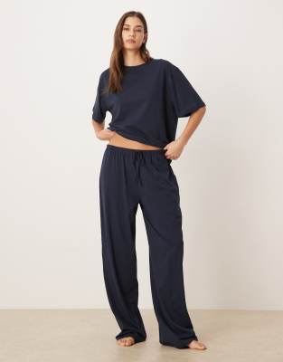 ASOS DESIGN - Mix & Match - Pyjamahose aus Baumwolle in Marineblau