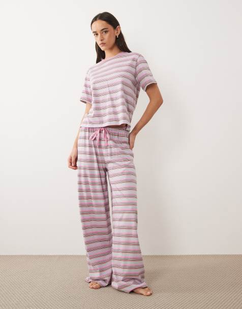 ASOS DESIGN – Mix & Match – Pyjamahose aus Baumwolle in Rosa gestreift - view 1