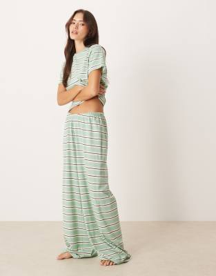 ASOS DESIGN - Mix & Match - Pyjamahose in Salbeigrün und Blau gestreift