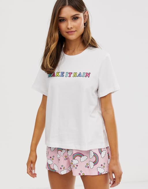 ASOS DESIGN mix & match rainbow pyjama tee and short, 2 of 3