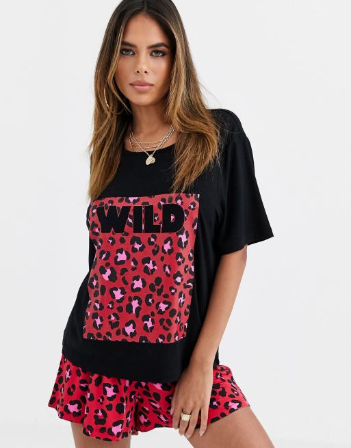 ASOS DESIGN mix & match red animal placement tee & short set, 2 of 3