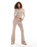 [ASOS DESIGN] ASOS DESIGN Mix & Match rib fold over pyjama pants in light brown M Light Brown