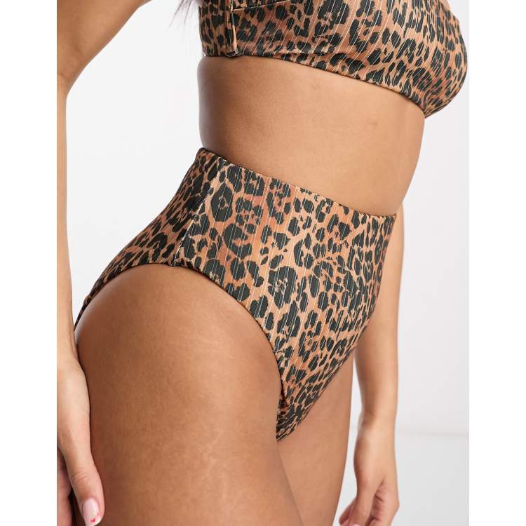 ASOS DESIGN high leg hipster bikini bottom in mono painterly animal print