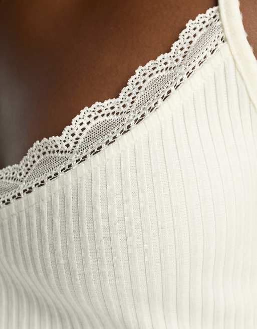 ASOS DESIGN mix match rib lace nightie in cream