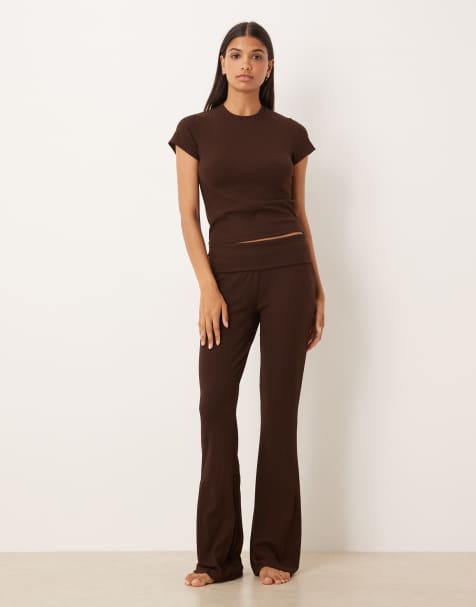 ASOS DESIGN mix & match rib lounge in chocolate brown - view 1
