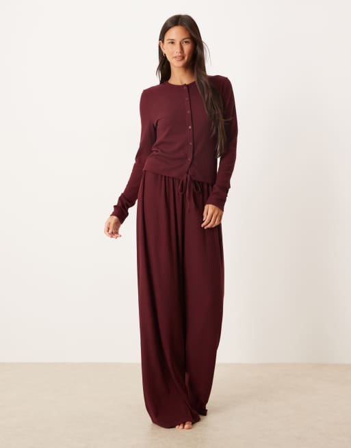ASOS DESIGN mix & match rib loungewear in burgundy