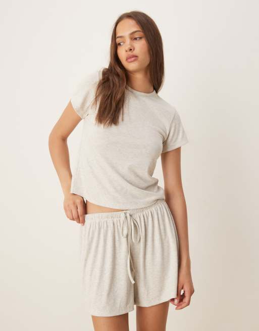 ASOS DESIGN Mix & Match rib oversized tee with side split in beige