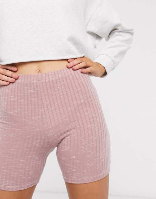 Asos Design Mix Match Rib Pajama Legging Short In Dusty Pink Asos