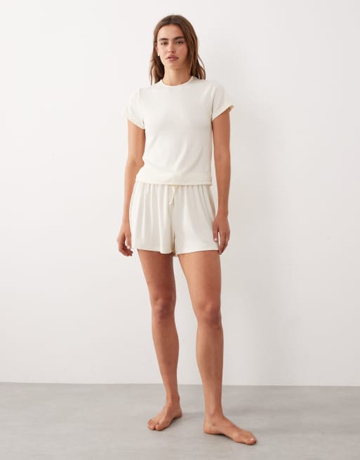 ASOS DESIGN mix & match rib pyjama baby tee in ivory, 2 of 4