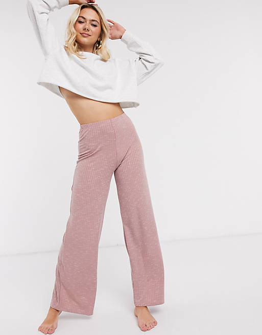 ASOS DESIGN mix & match rib pyjama trouser in dusty pink | ASOS