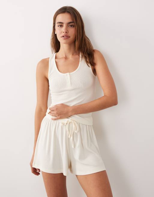 ASOS DESIGN mix & match ribbed pajama tank top in ivory, 3 of 4