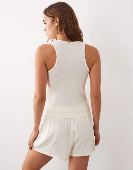 ASOS DESIGN mix & match ribbed pajama tank top in ivory, 4 of 4