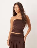 [ASOS DESIGN] ASOS DESIGN Mix & Match ruched bandeau top in chocolate-Brown L Chocolate