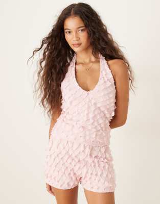 ASOS DESIGN mix & match ruffle halter neck top in baby pink | ASOS