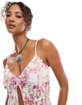 [ASOS DESIGN] ASOS DESIGN Mix & Match ruffle split front cami in floral printed lace-Multi L Floral Print