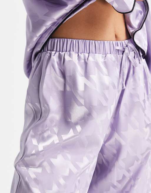 ASOS Mix & Match Satin Dogtooth Jacquard Pajama Shirt in Purple