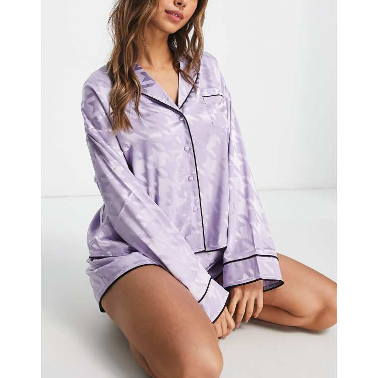 Shady Lady Long Sleeve Pajama Top In Lavender Dog Print