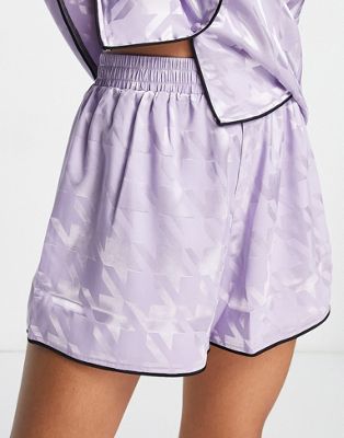 ASOS DESIGN mix & match satin dogtooth jacquard pyjama short in lilac