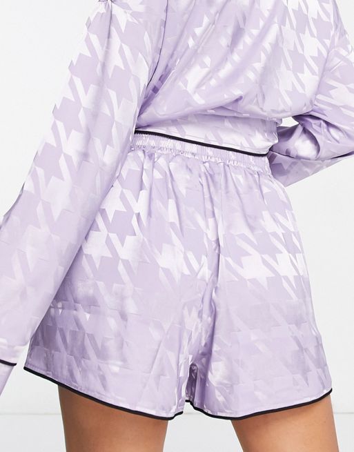 ASOS Design Mix & Match Satin Dogtooth Jacquard Pajama Shirt in lilac-Purple