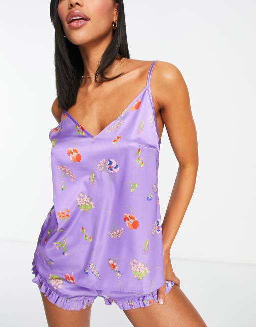 ASOS DESIGN mix & match satin floral pajama cami in purple