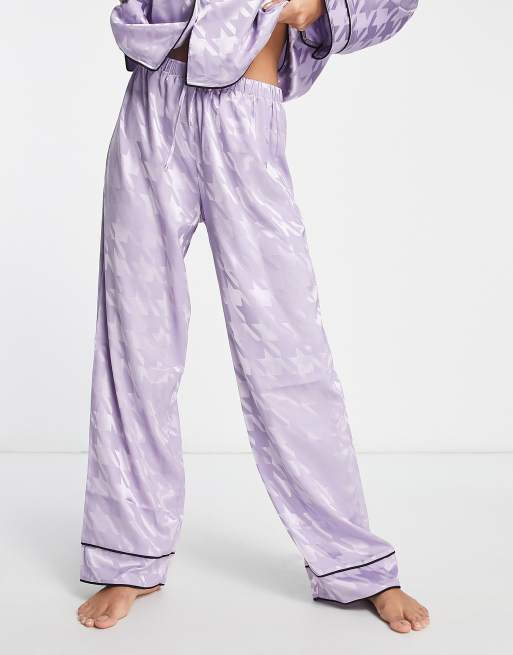 ASOS DESIGN mix & match satin houndstooth jacquard pyjama pants in lilac