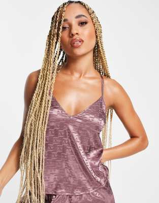 ASOS DESIGN mix & match satin monogram AA pyjama cami in mink - ASOS Price Checker