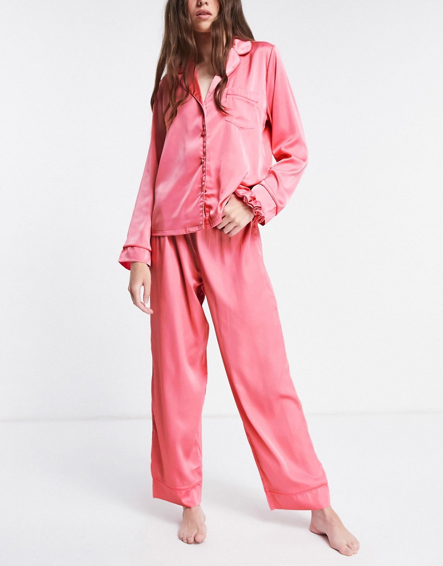 ASOS DESIGN mix & match satin pajama pants with neon piping in pink