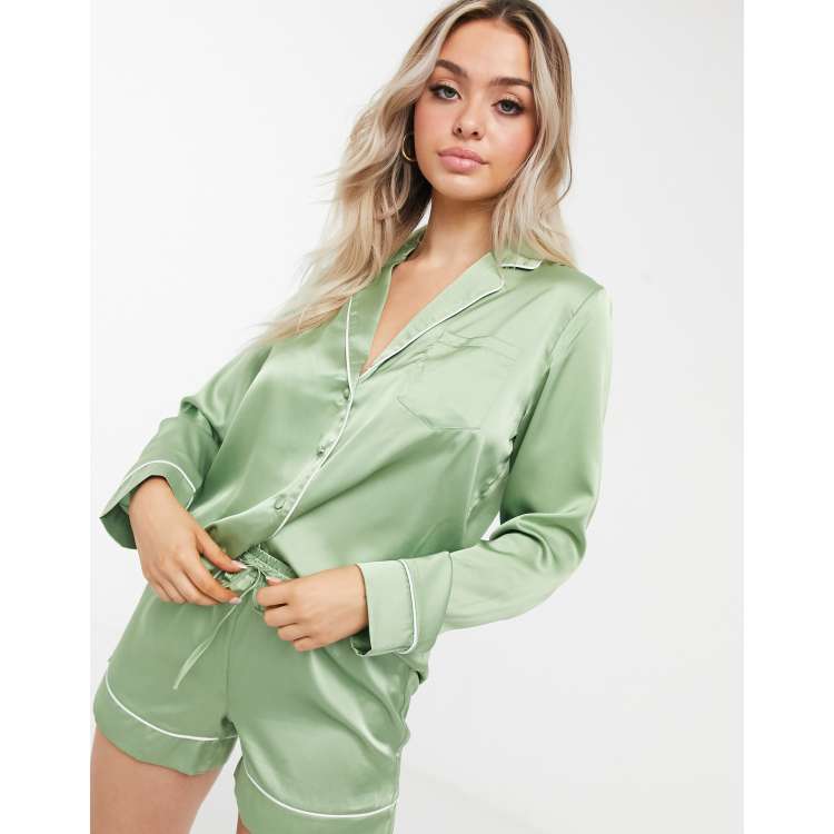 ASOS DESIGN mix & match satin animal jacquard pajama shirt in