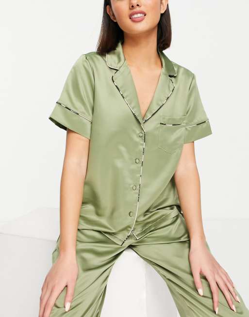 ASOS DESIGN mix & match satin animal jacquard pajama shirt in