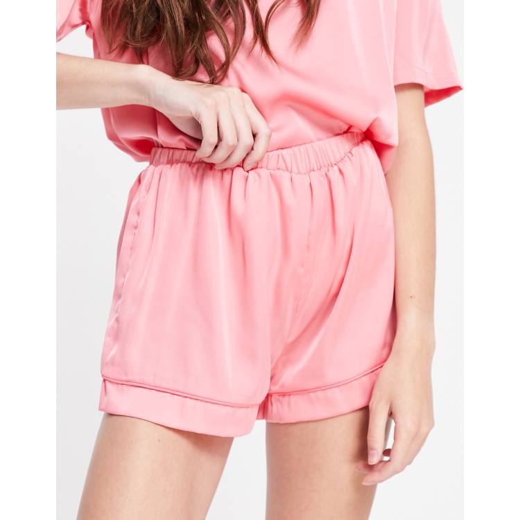 ASOS DESIGN mix & match satin pajama short with neon piping in pink